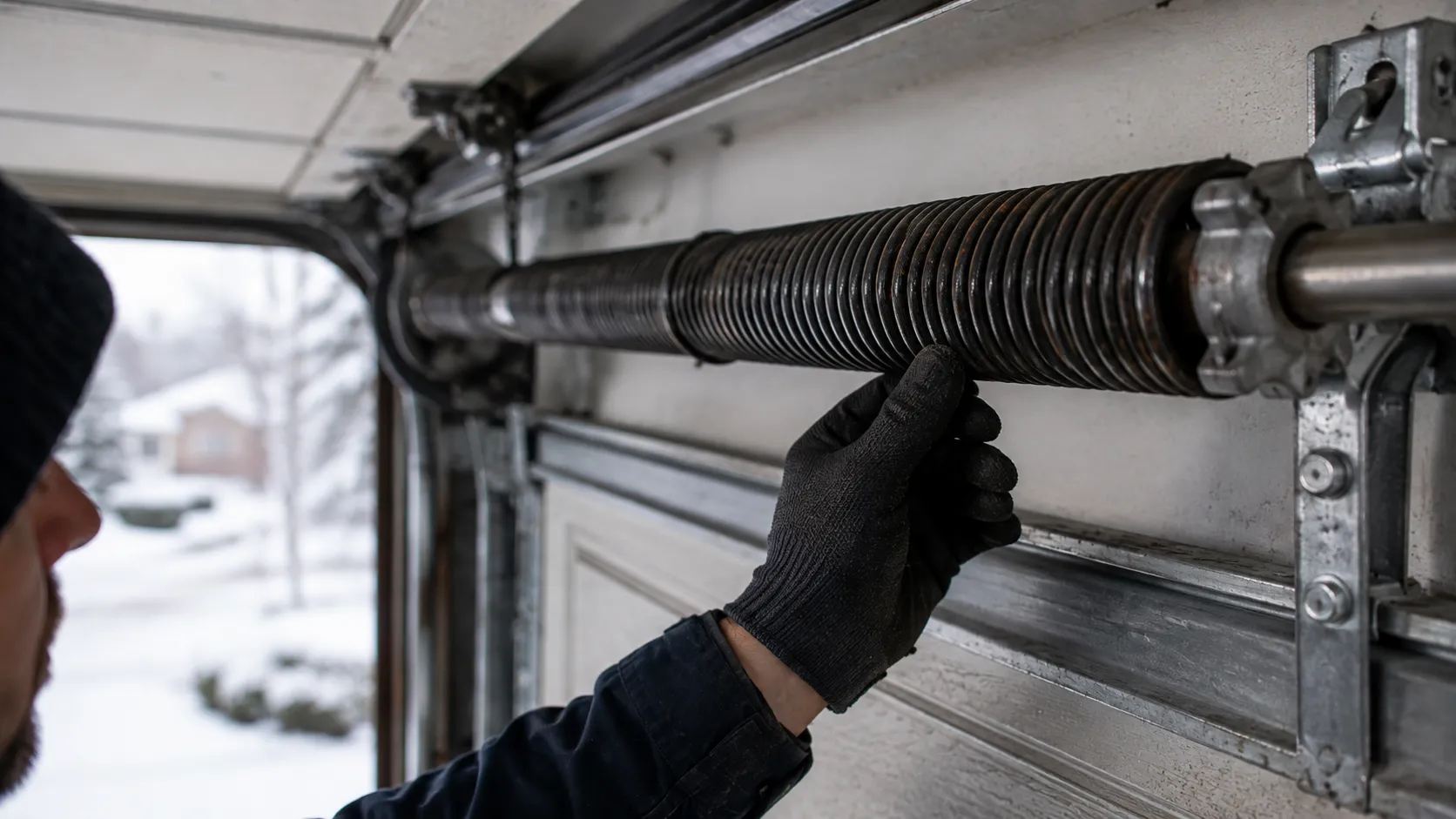 Garage door detail illustrating when a spring goes in cold weather around renton