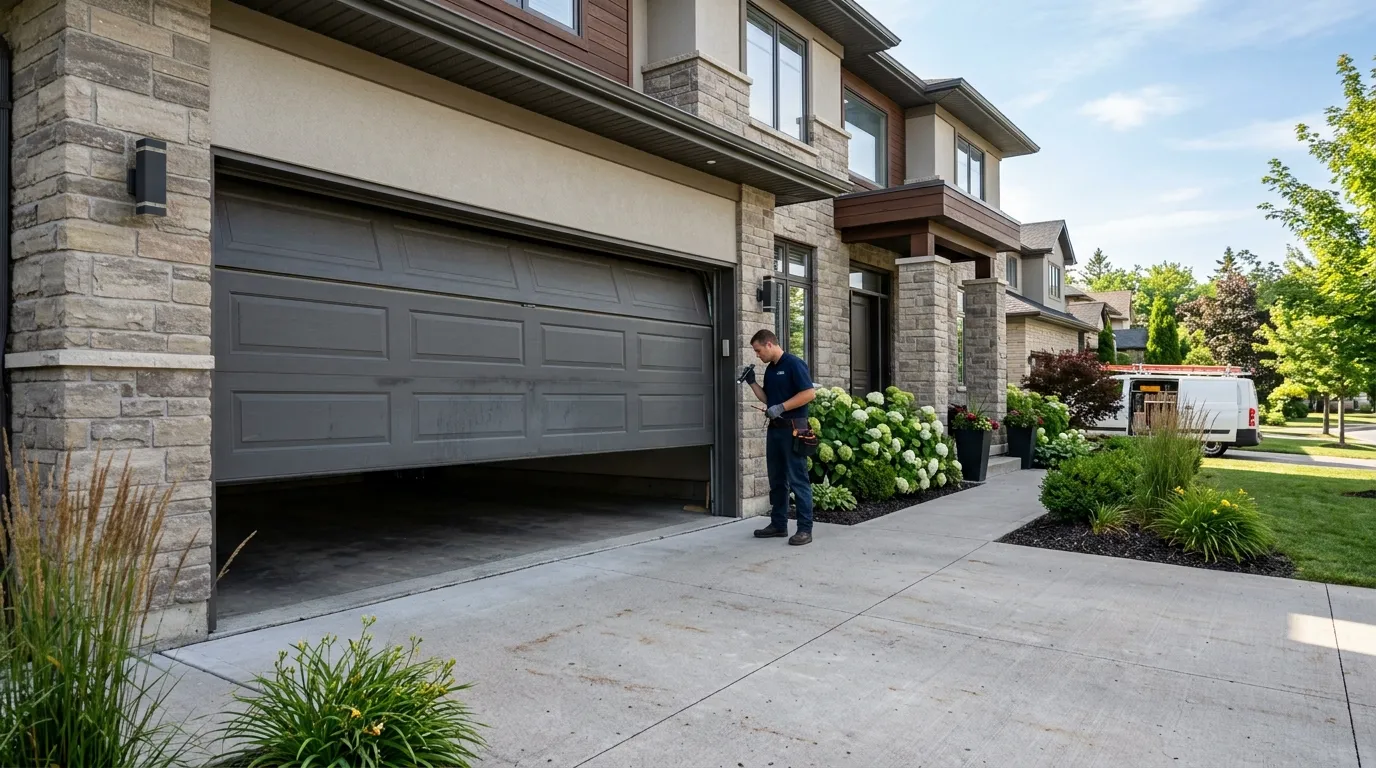 Garage door detail illustrating why your garage door sensors keep drifting out of alignment